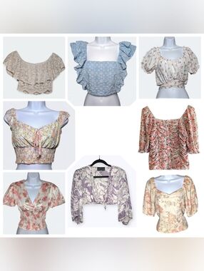 Mixed Brand Lot Blouses Bright Floral Boho Romantic Crop Fairy Y2K Cottagecore